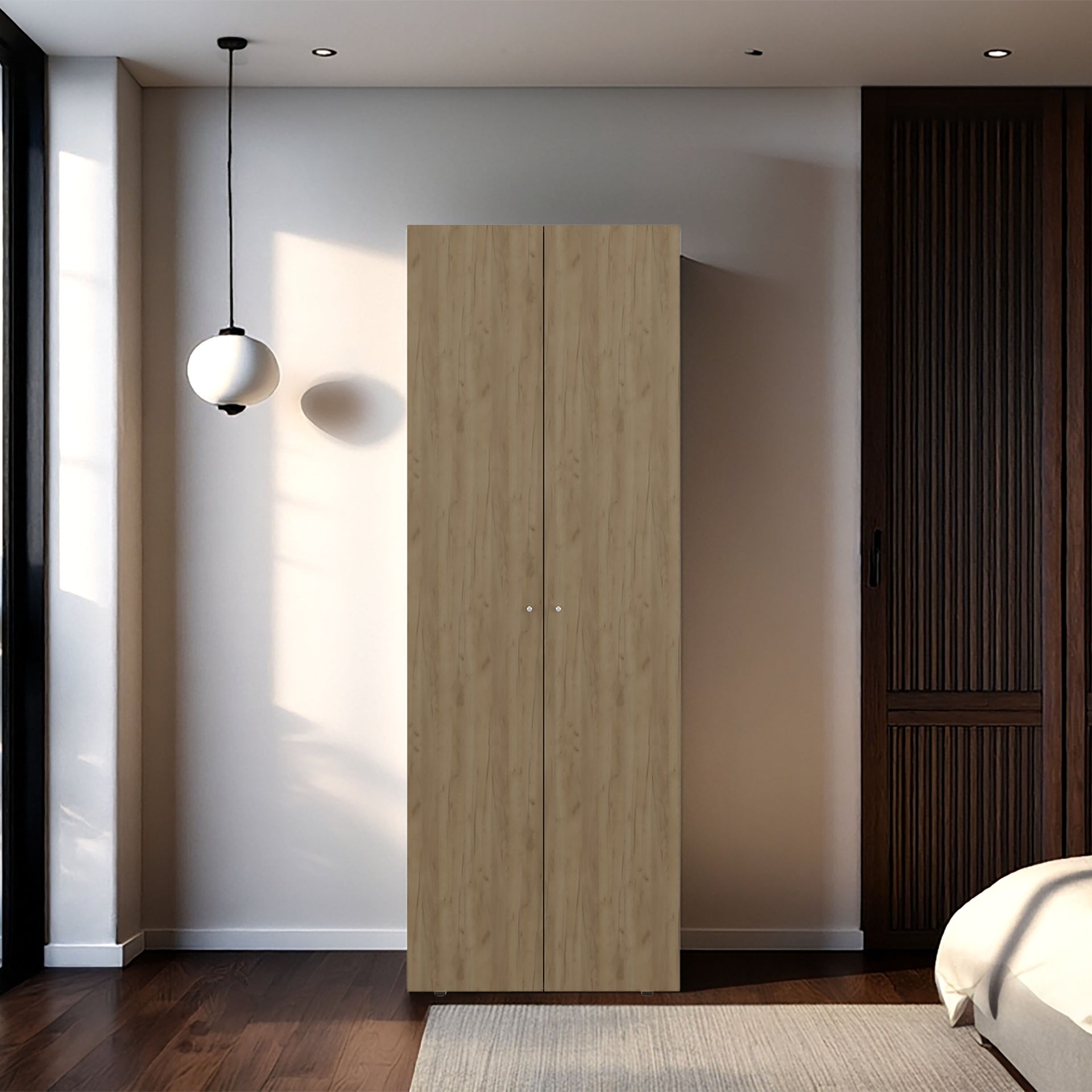 Armoire 66.9" H, 2 Doors, 2 Shelves, Natural Oak / White - Bedroom
