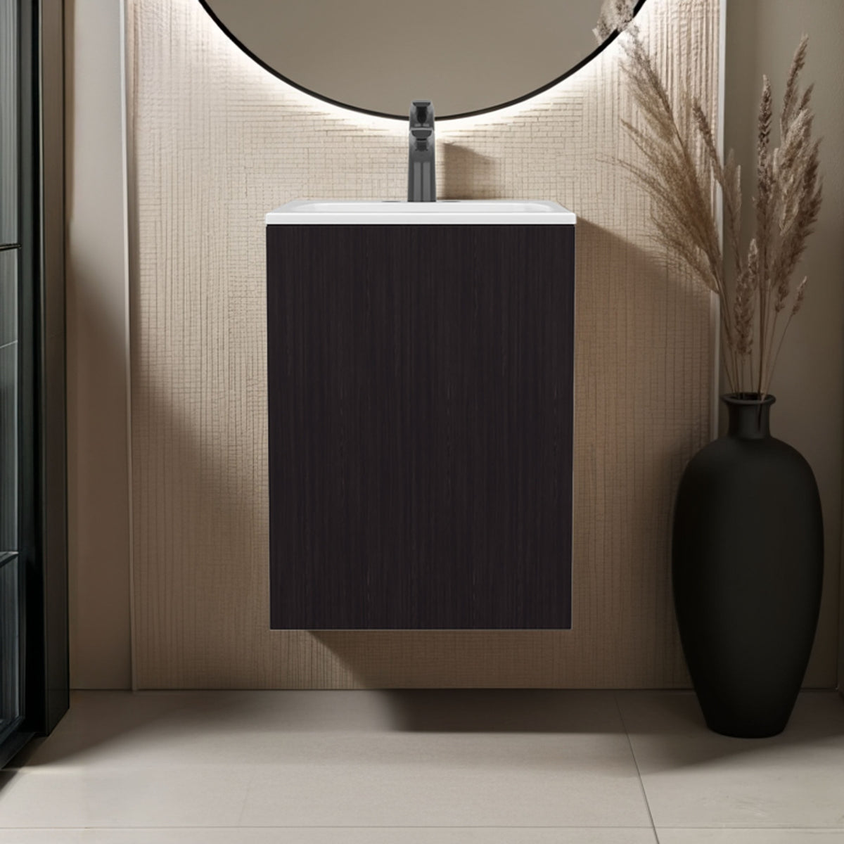 Colton Free Standing Bathroom Vanity With One Door Cabinet And Open Shelf, Modern Compact Sink Cabinet, Black