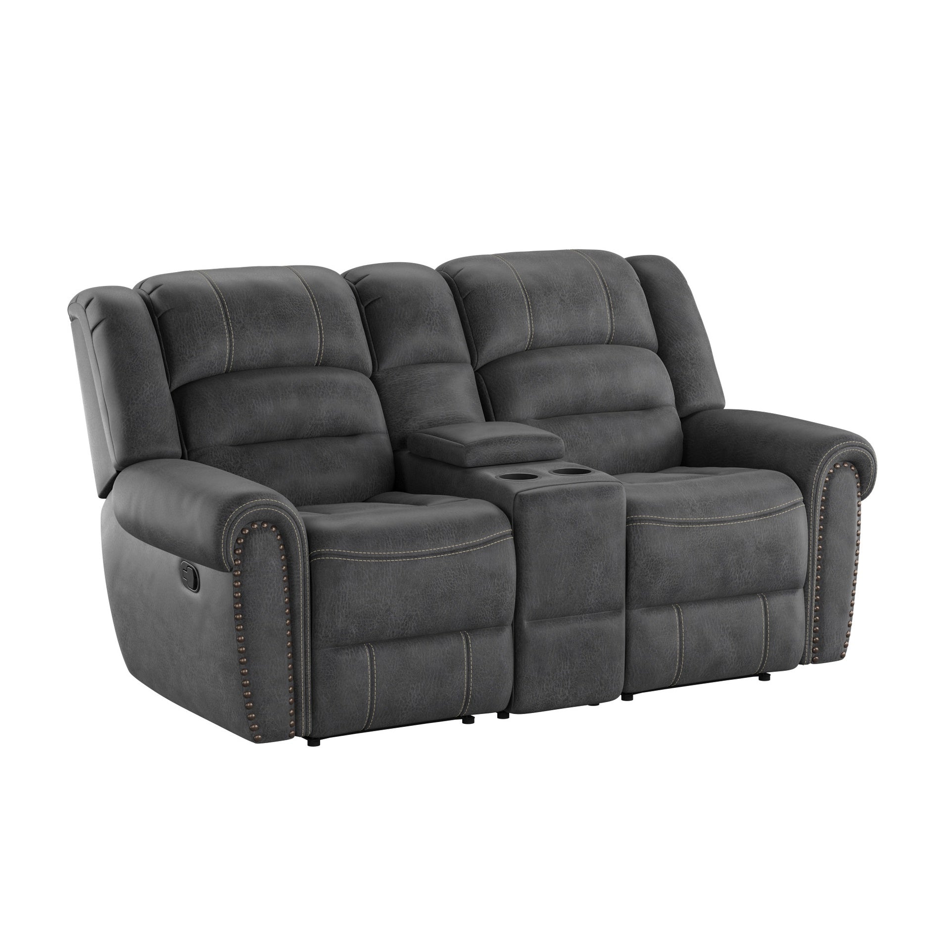Gray Reclining Console Loveseat