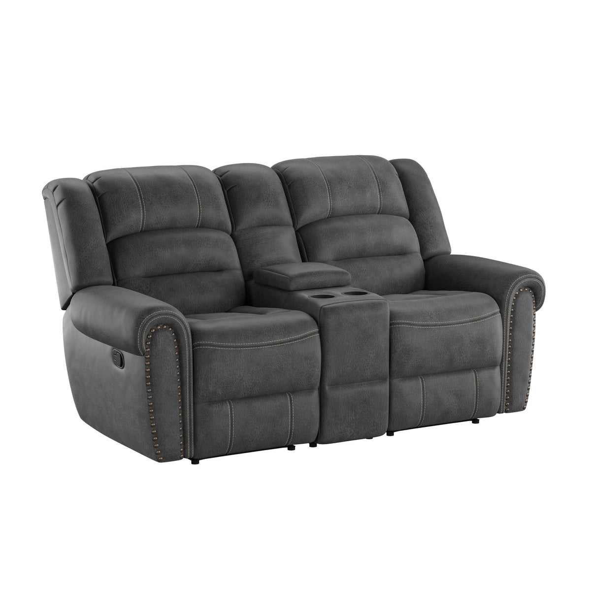 Gray Reclining Console Loveseat