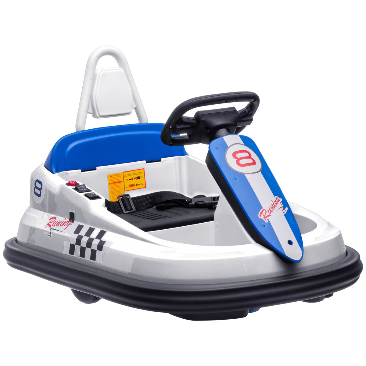 Aosom Toddler Bumper Car, 360° Rotation 6V Kids Electric Ride on Bumper Car with EVA Bumper Edges, Twins Motor, Songs, Horn, LED Lights, Safety Belt for 18-48 Months, White