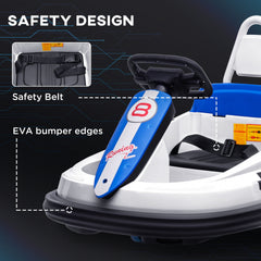 Aosom Toddler Bumper Car, 360° Rotation 6V Kids Electric Ride on Bumper Car with EVA Bumper Edges, Twins Motor, Songs, Horn, LED Lights, Safety Belt for 18-48 Months, White