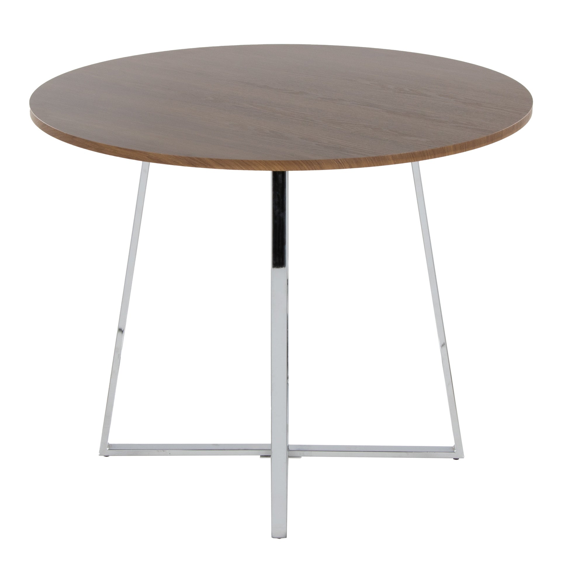 Cosmo Canary Contemporary Dining Table in Chrome Metal and Walnut Wood by LumiSource