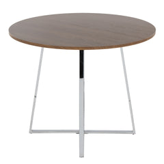 Cosmo Canary Contemporary Dining Table in Chrome Metal and Walnut Wood by LumiSource