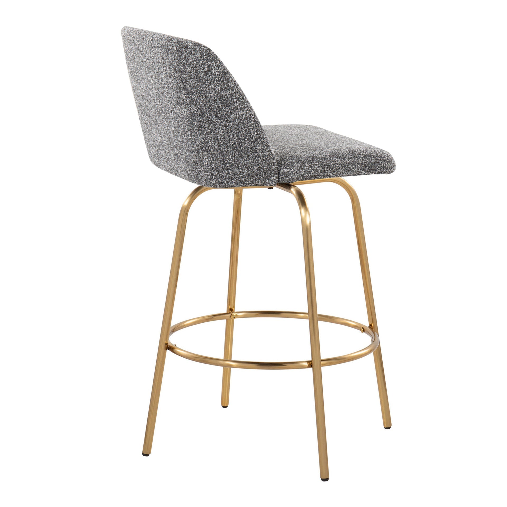 Toriano 26" Contemporary Fixed-Height Counter Stool with Swivel in Grey Noise Fabric and Gold Metal with Round Footrest by LumiSource - Set of 2