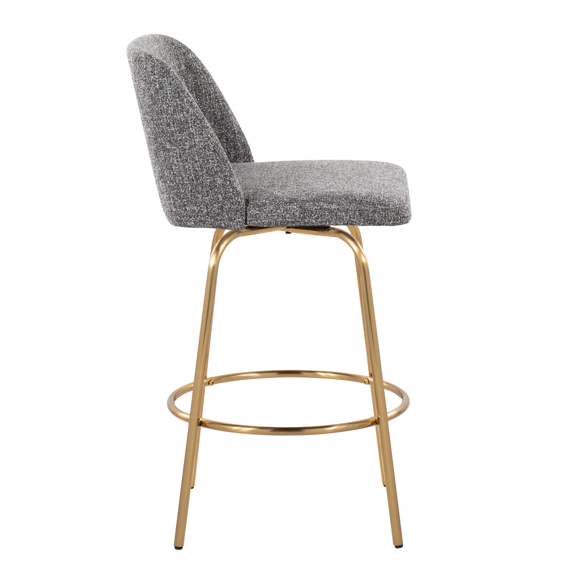 Toriano 26" Contemporary Fixed-Height Counter Stool with Swivel in Grey Noise Fabric and Gold Metal with Round Footrest by LumiSource - Set of 2