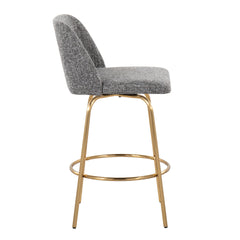 Toriano 26" Contemporary Fixed-Height Counter Stool with Swivel in Grey Noise Fabric and Gold Metal with Round Footrest by LumiSource - Set of 2