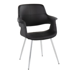 Vintage Flair Glam/Art Deco Chair in Chrome Metal and Black Faux Leather by LumiSource - Set of 2