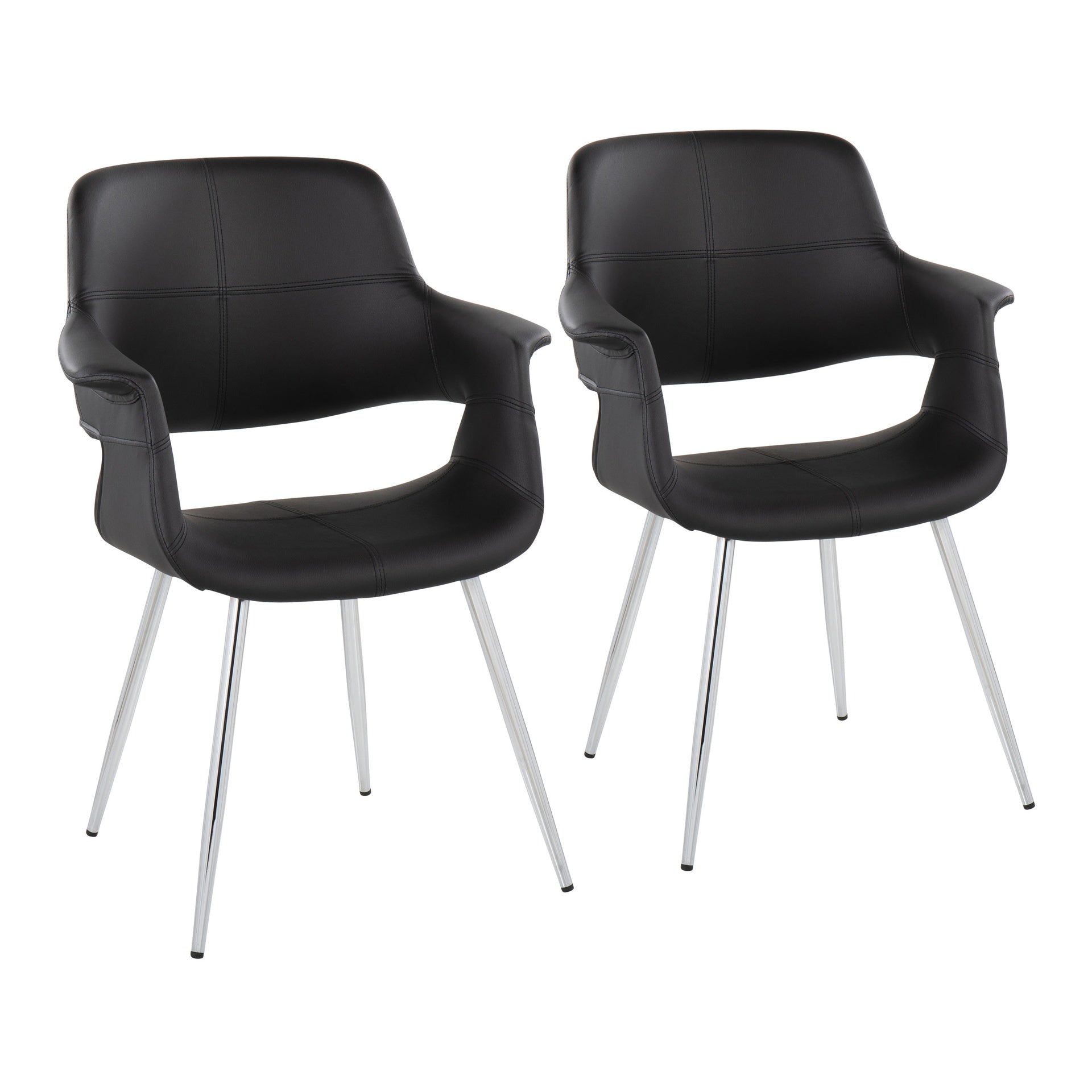 Vintage Flair Glam/Art Deco Chair in Chrome Metal and Black Faux Leather by LumiSource - Set of 2