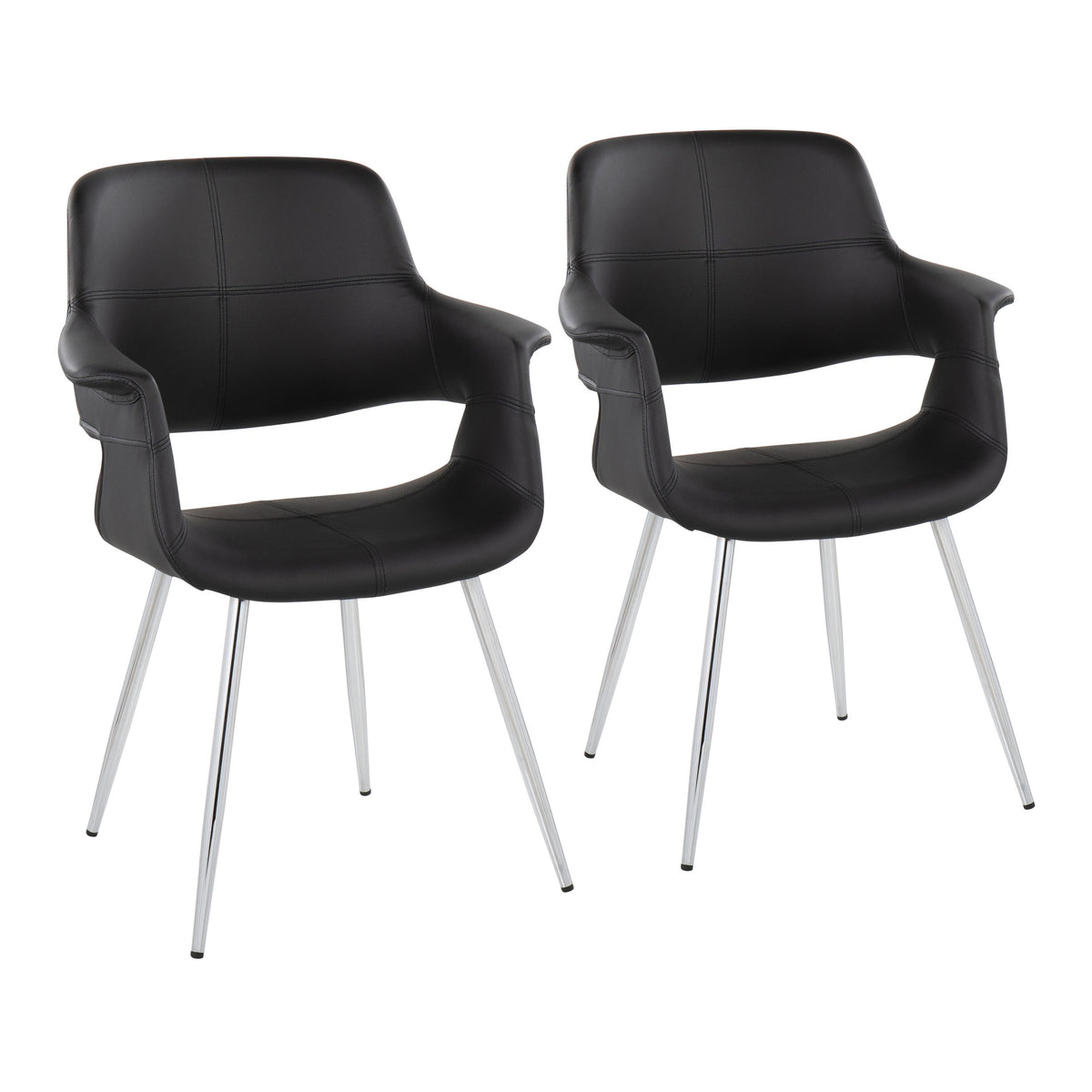 Vintage Flair Glam/Art Deco Chair in Chrome Metal and Black Faux Leather by LumiSource - Set of 2