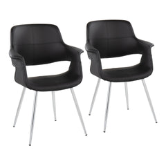 Vintage Flair Glam/Art Deco Chair in Chrome Metal and Black Faux Leather by LumiSource - Set of 2
