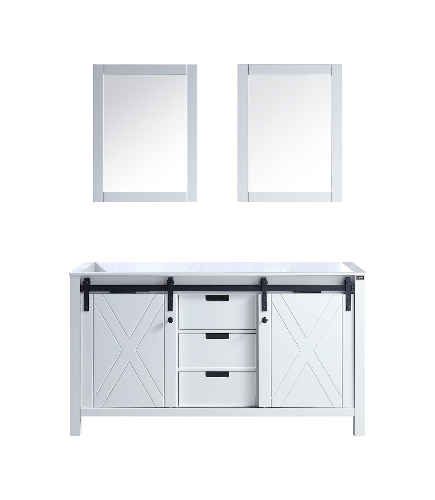White Double Bath Vanity 60 in. W x 22 in. D, and 24 in. Mirrors