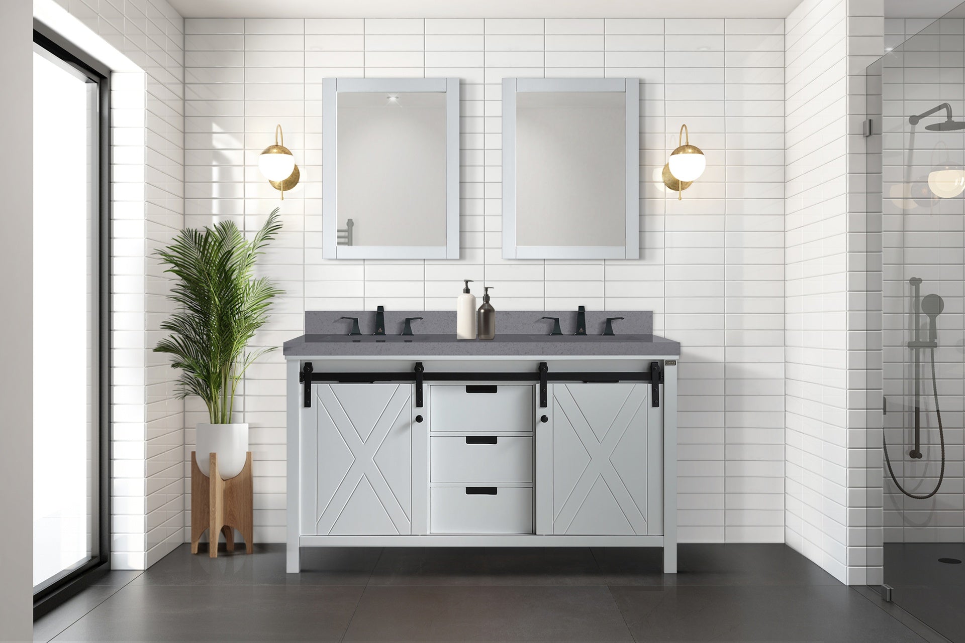White Double Bath Vanity 60 in. W x 22 in. D, and 24 in. Mirrors