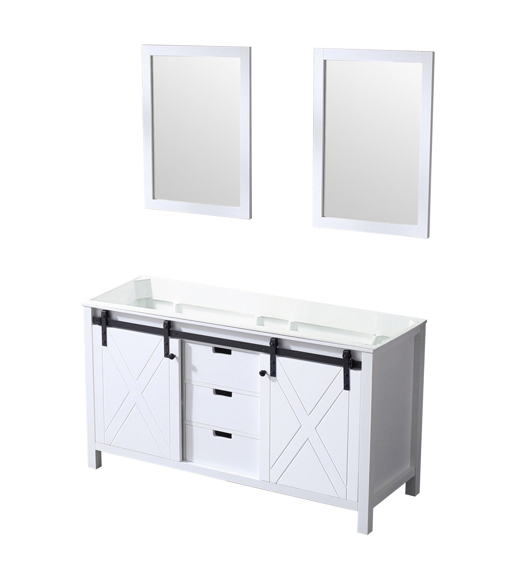 White Double Bath Vanity 60 in. W x 22 in. D, and 24 in. Mirrors