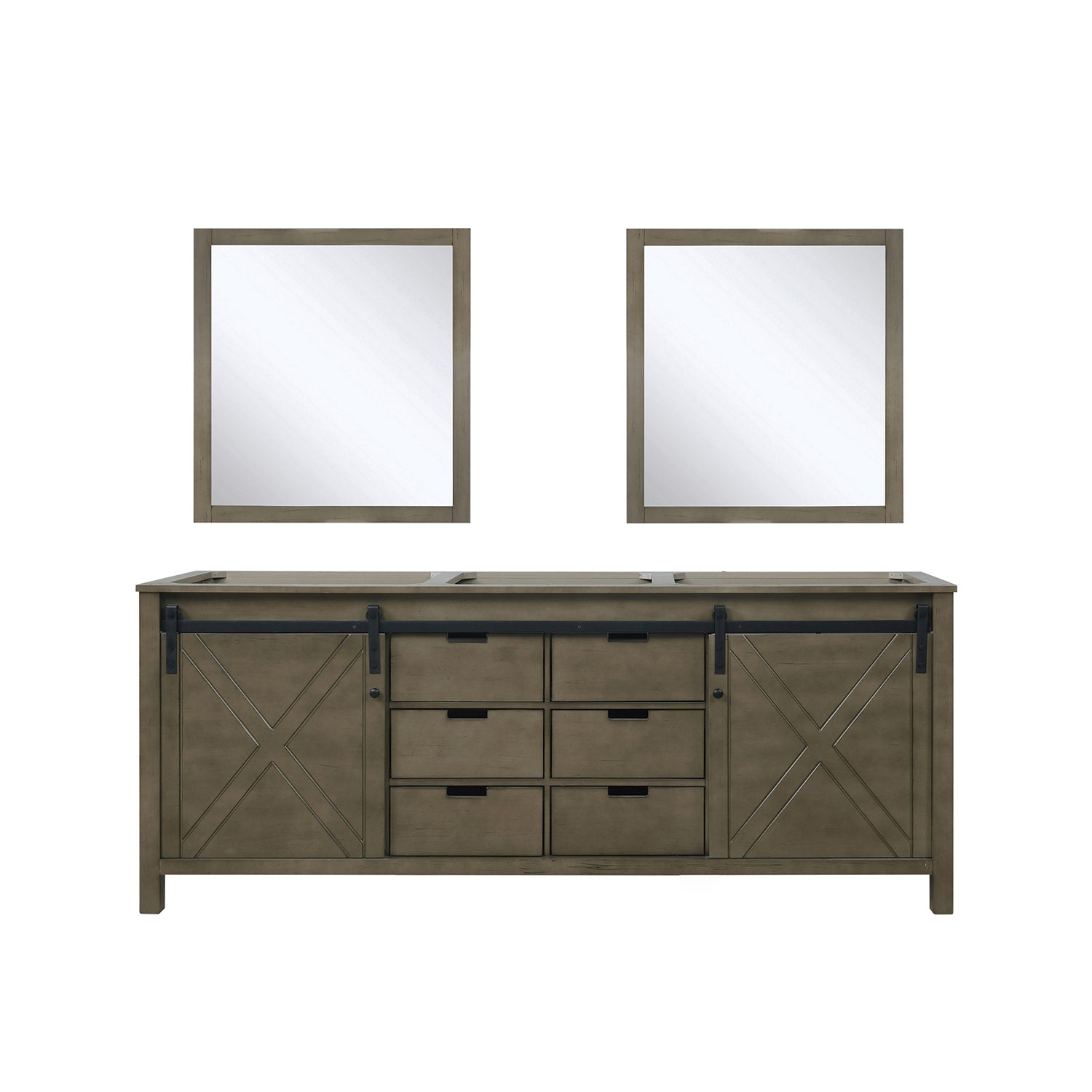 Rustic Brown Double Bath Vanity 80 in. W x 22 in. D, and 30 in. Mirrors