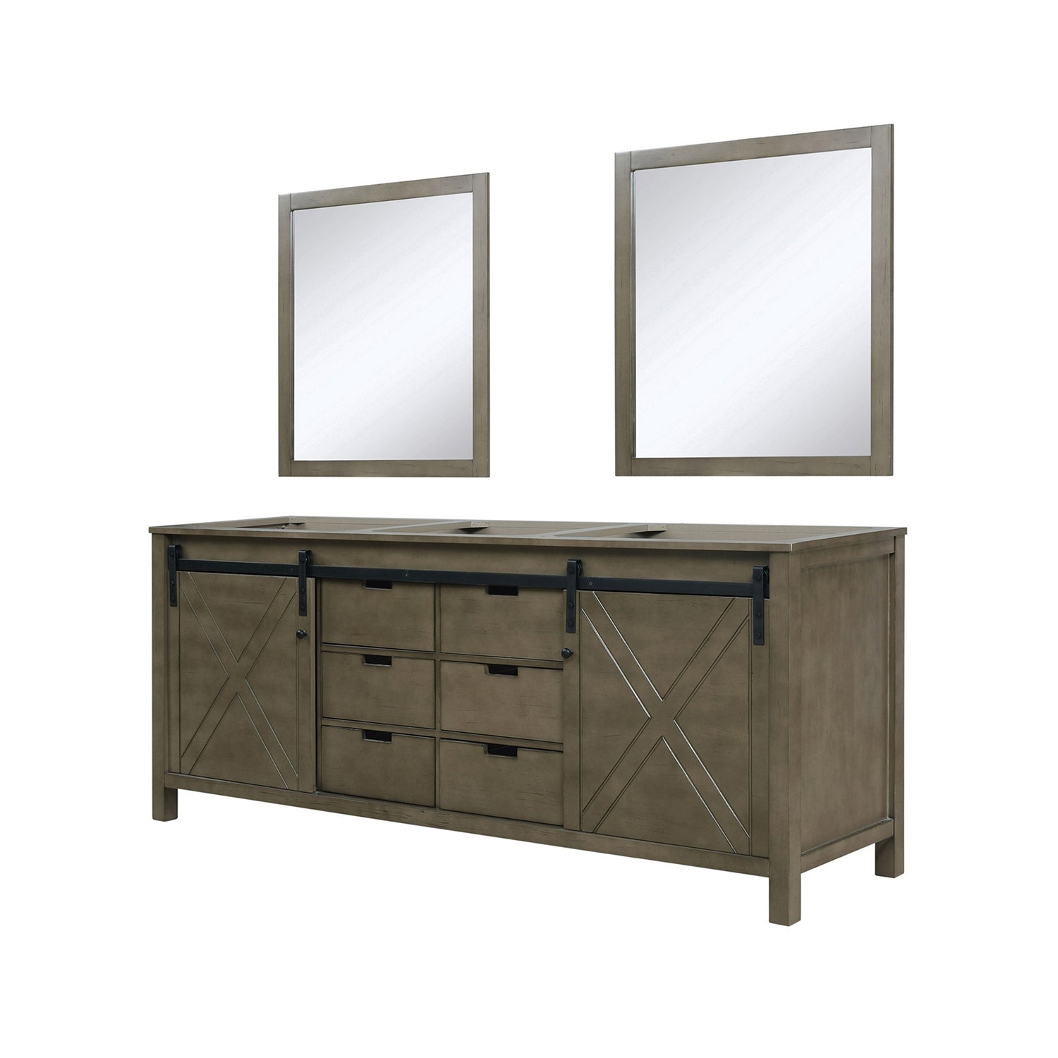Rustic Brown Double Bath Vanity 80 in. W x 22 in. D, and 30 in. Mirrors