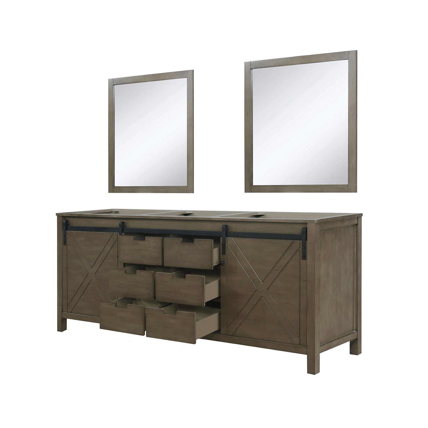 Rustic Brown Double Bath Vanity 80 in. W x 22 in. D, and 30 in. Mirrors