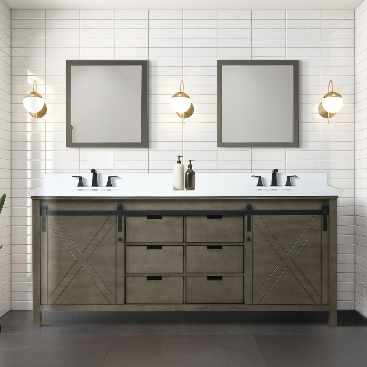 Rustic Brown Double Bath Vanity 80 in. W x 22 in. D, and 30 in. Mirrors
