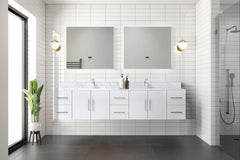 Glossy White Double Bath Vanity 84 in. W x 22 in. D, Carrara Marble Top, and 36 in. LED Mirrors