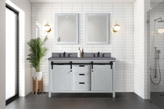 White Double Bath Vanity 60 in. W x 22 in. D, Grey Quartz Countertop and 24 in. Mirrors