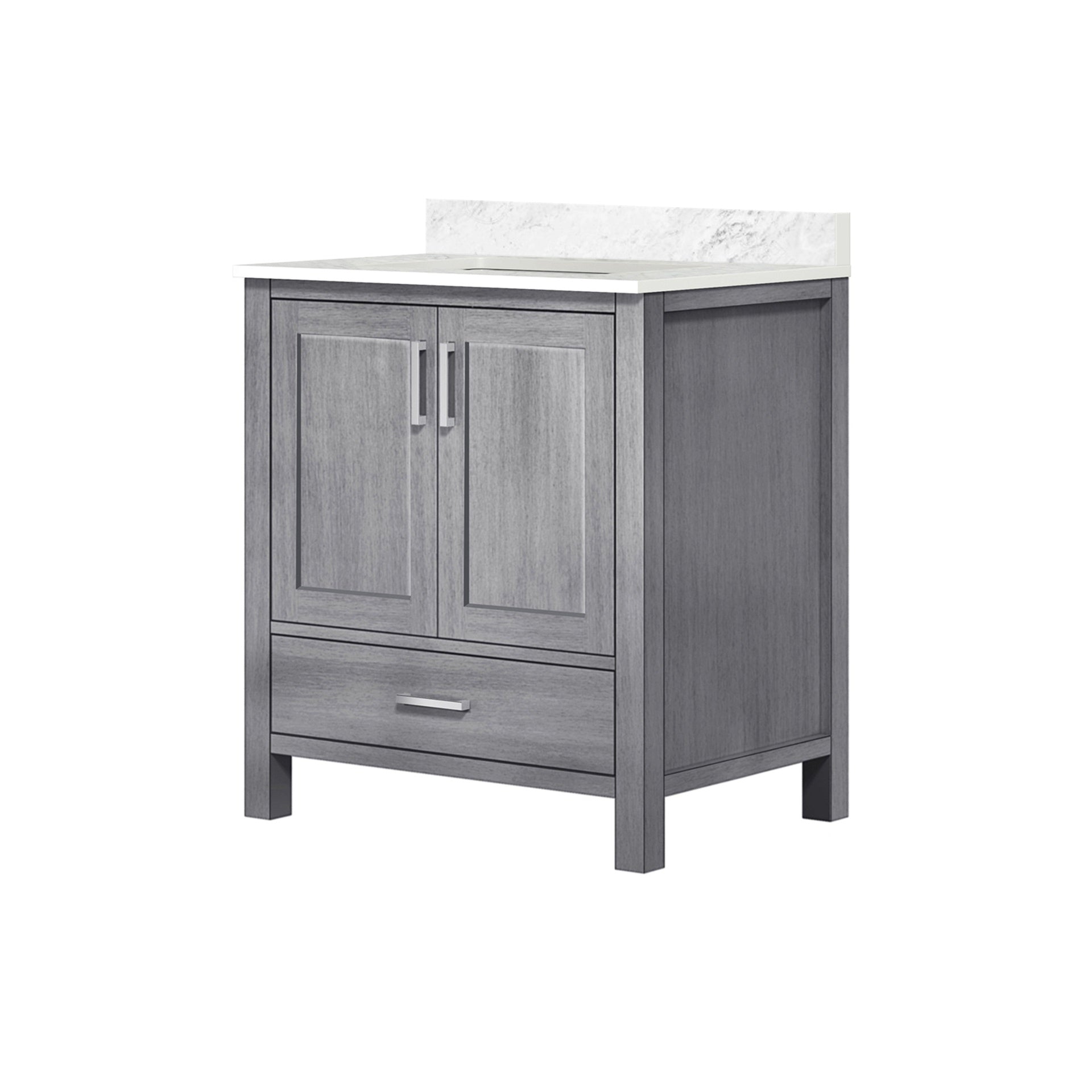 Distressed Grey Bath Vanity 30 in. W x 22 in. D, with Carrara Marble Top