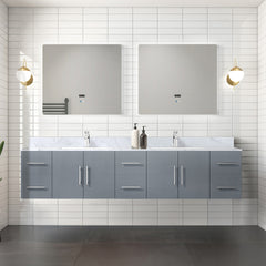 Dark Grey Double Bath Vanity 84 in. W x 22 in. D, Carrara Marble Top, Faucet Set, and 36 in. LED Mirrors
