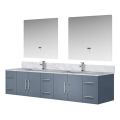 Dark Grey Double Bath Vanity 84 in. W x 22 in. D, Carrara Marble Top, Faucet Set, and 36 in. LED Mirrors