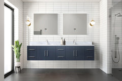 Navy Blue Double Bath Vanity 84 in. W x 22 in. D, Carrara Marble Top, Faucet Set, and 36 in. LED Mirrors