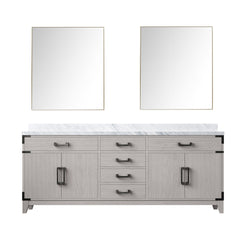 White Oak Double Bath Vanity 80 in. W x 22 in. D, Carrara Marble Top, and 36 in. Mirrors