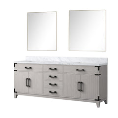 White Oak Double Bath Vanity 80 in. W x 22 in. D, Carrara Marble Top, and 36 in. Mirrors