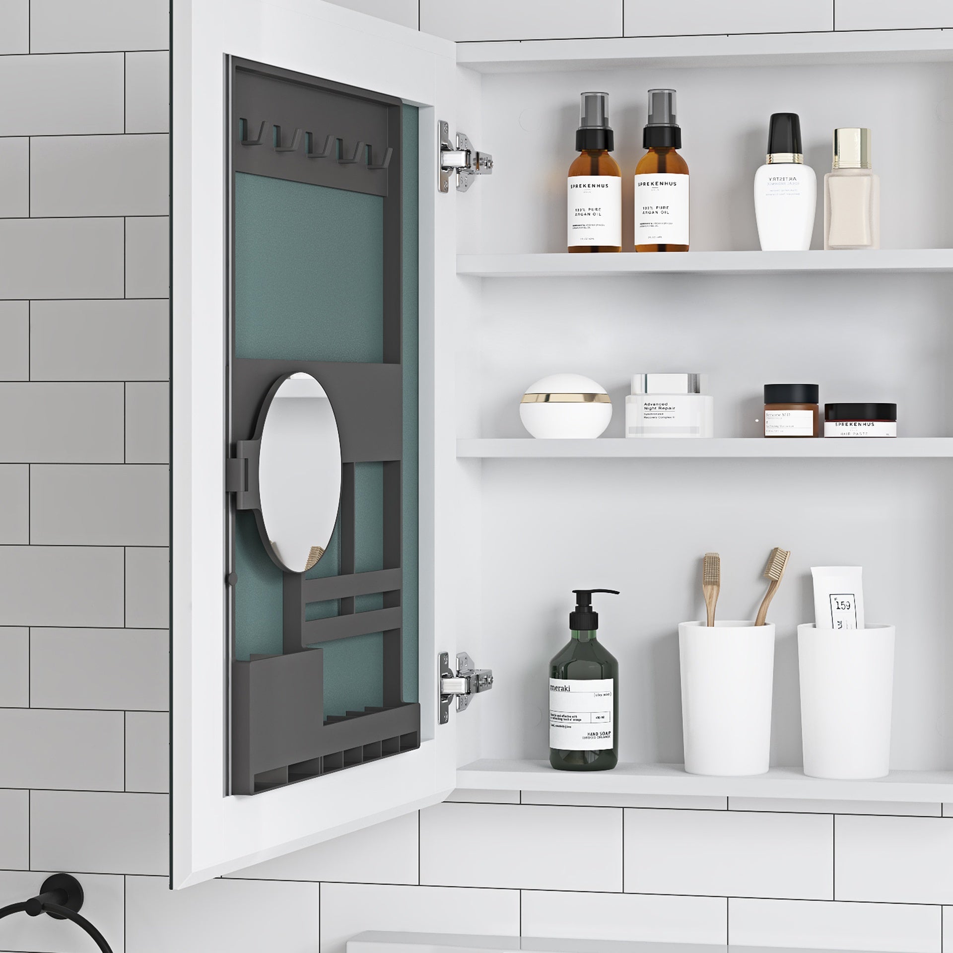 20'' W x 26'' H Surface Frameless Mirror Medicine Cabinet, Beveled Mirror Edges Bathroom Medicine Cabinet, Left opening door
