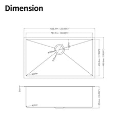 33x19x10"Undermount Single Bowl Stainless Steel Kitchen Sink