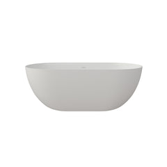 59 Inch Solid Surface Soaking Bathtub - Deep Soak Freestanding Tub With Acrylic Shelf