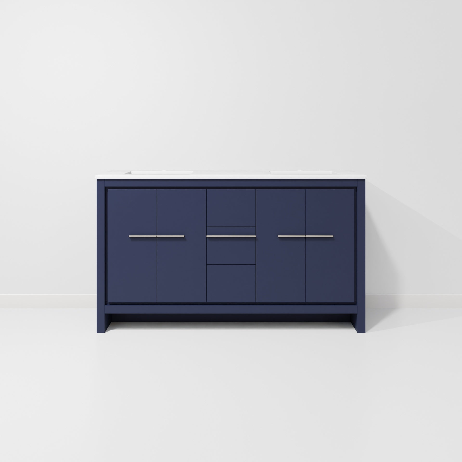 Navy Blue Double Bath Vanity 60 in. W x 20 in. D, with White Quartz Top