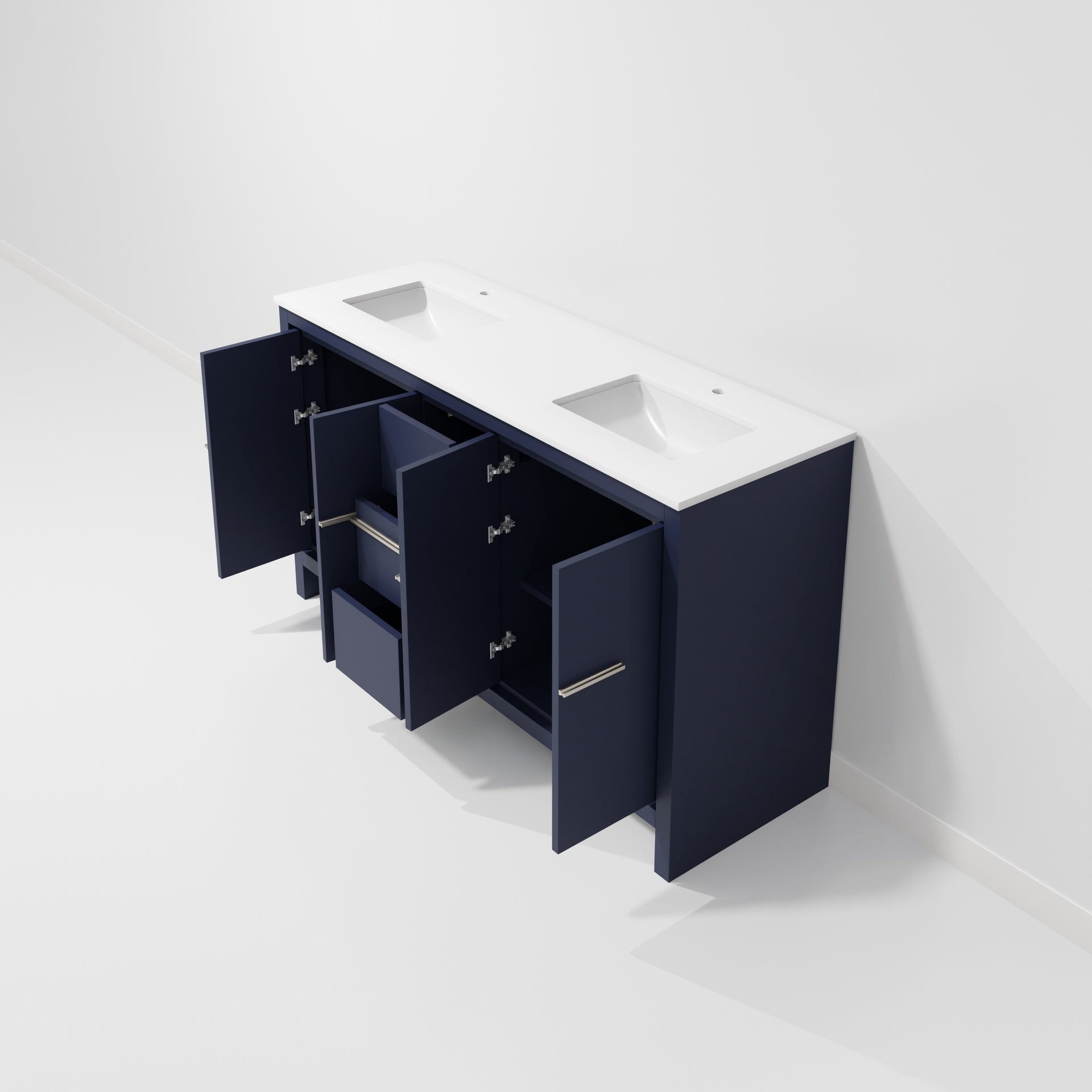 Navy Blue Double Bath Vanity 60 in. W x 20 in. D, with White Quartz Top