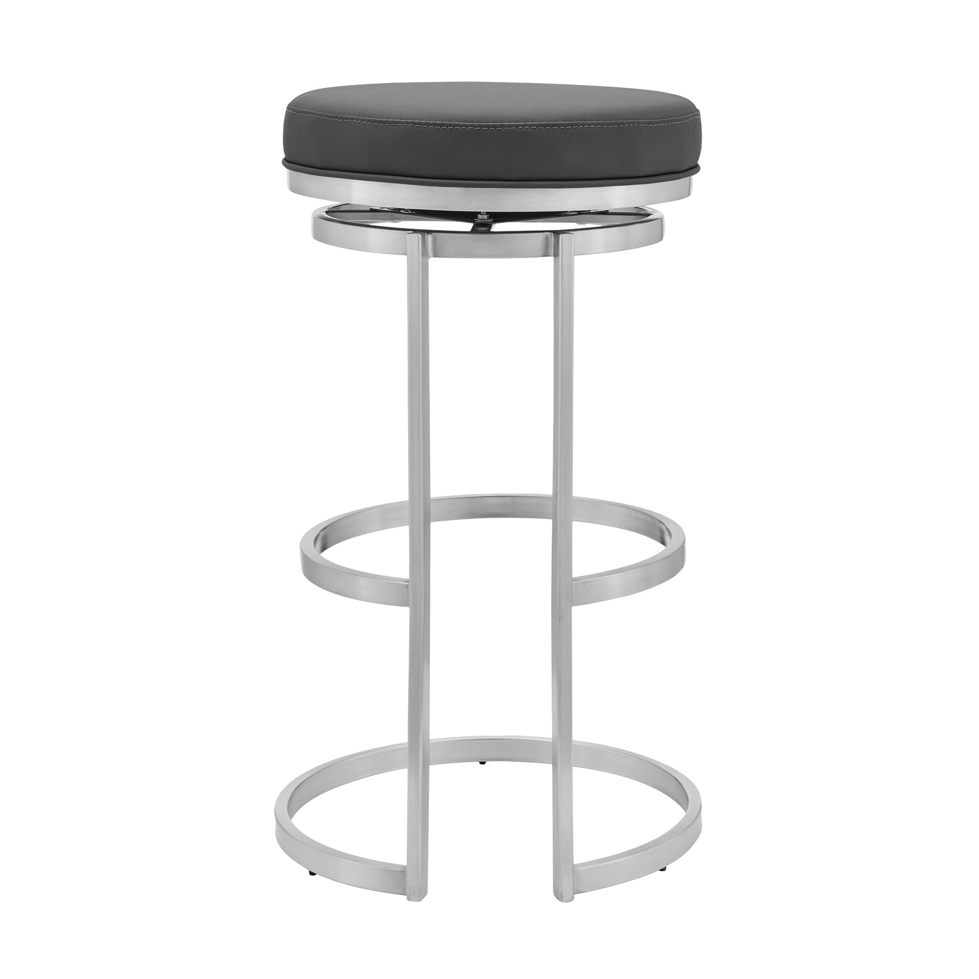 Quinix 30" Gray Faux Leather and Brushed Stainless Steel Swivel Bar Stool