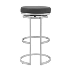 Quinix 30" Gray Faux Leather and Brushed Stainless Steel Swivel Bar Stool