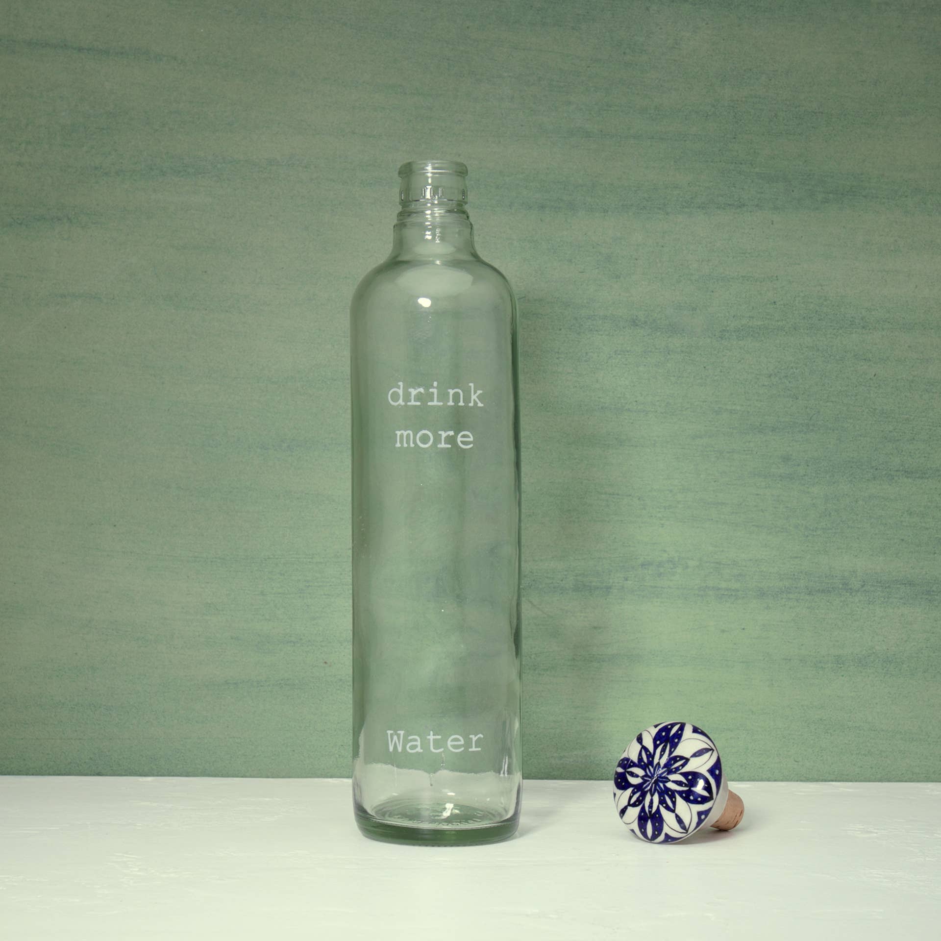 Drink More Glass Water Bottle with Ceramic Stopper - 750ML