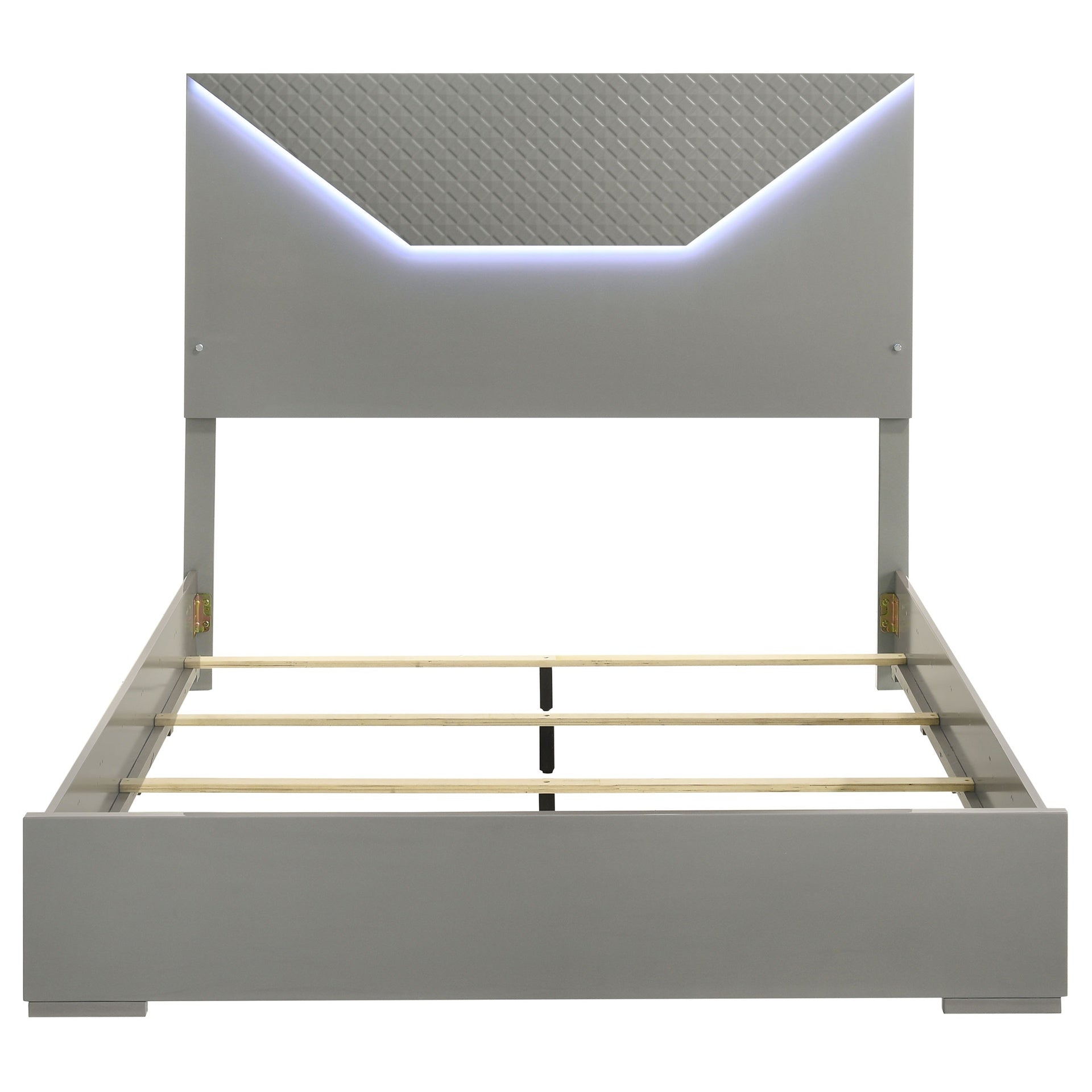 Pierce Grey High Gloss Queen Panel Bed LED Headboard