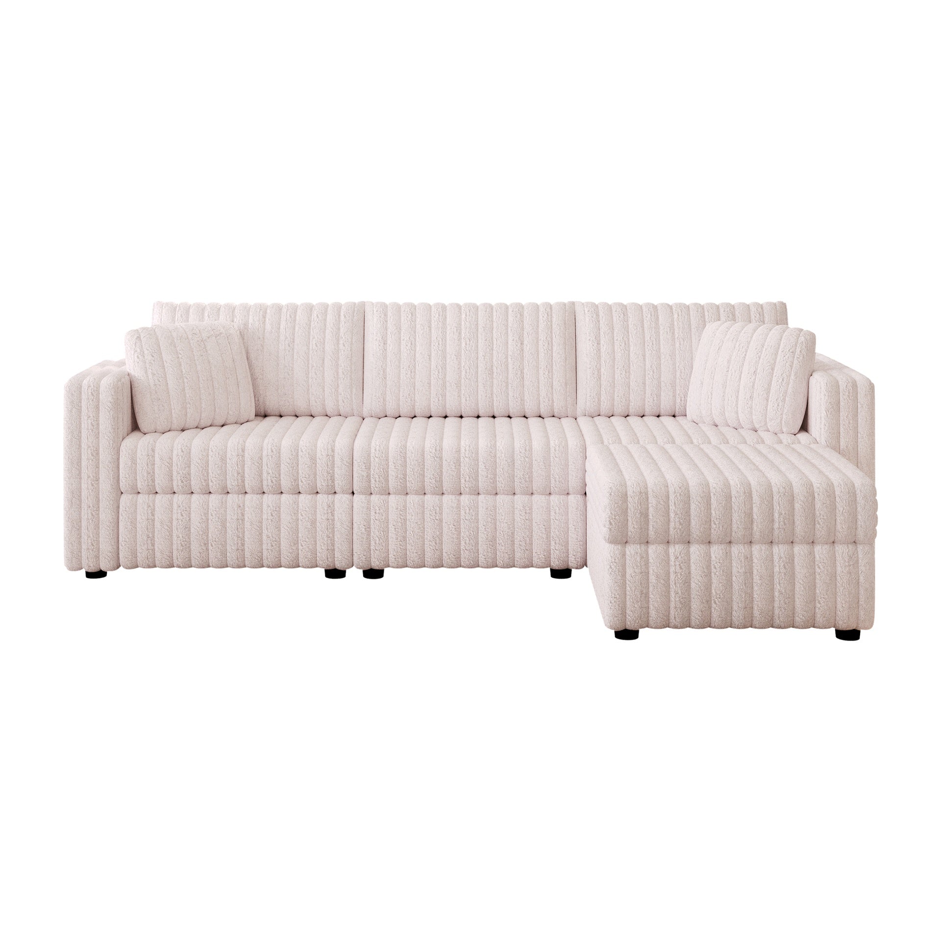 106.3" Soft  3-Person Sofa. Matches 30.7" Ottoman with Hydraulic Lift. Comfortable & Stylish. For Bedroom Light Pink.