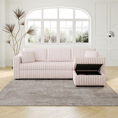 106.3" Soft  3-Person Sofa. Matches 30.7" Ottoman with Hydraulic Lift. Comfortable & Stylish. For Bedroom Light Pink.