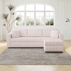 106.3" Soft  3-Person Sofa. Matches 30.7" Ottoman with Hydraulic Lift. Comfortable & Stylish. For Bedroom Light Pink.