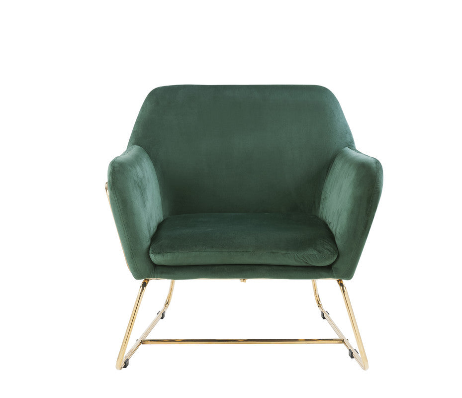 Kyra 29.5"W Green Velvet Accent Chair with Metal Base
