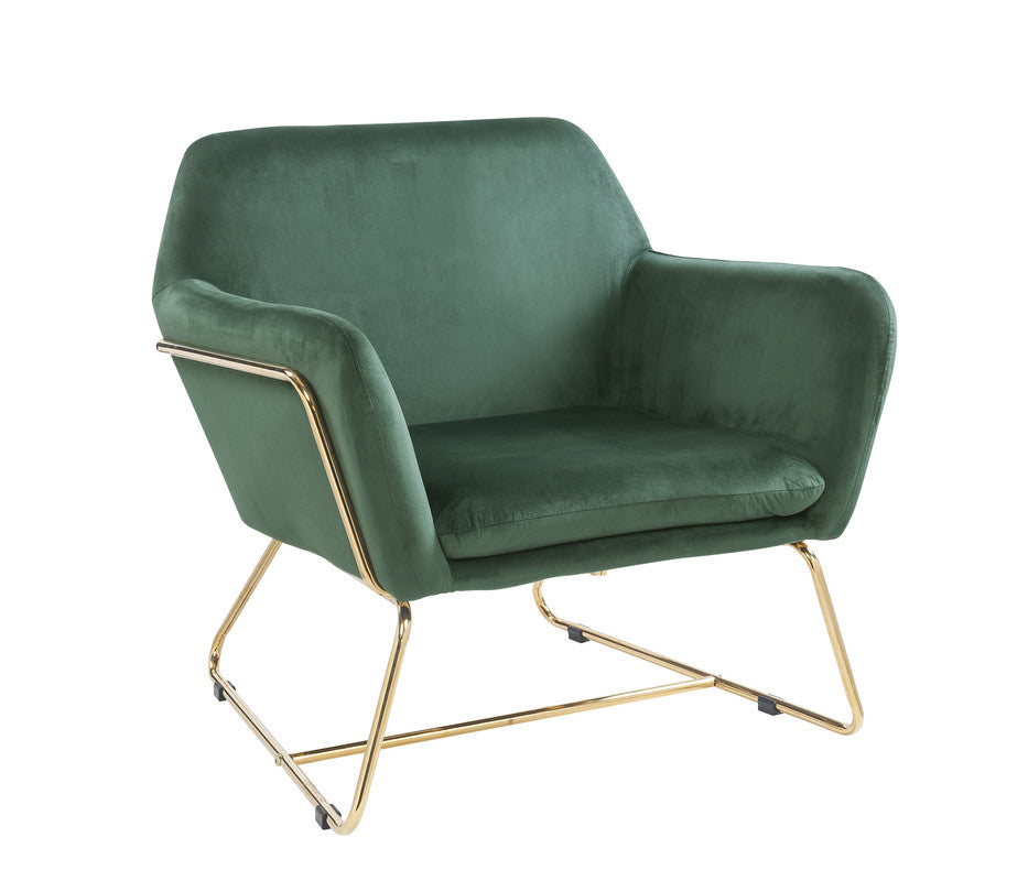 Kyra 29.5"W Green Velvet Accent Chair with Metal Base