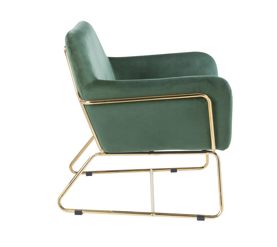Kyra 29.5"W Green Velvet Accent Chair with Metal Base