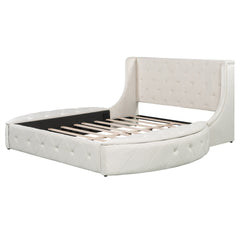 Upholstered Platform Bed Queen Size Storage Velvet Bed with Wingback Headboard and 1 Big Drawer,2 Side Storage Stool(Beige)(Old sku: LP000815AAA)