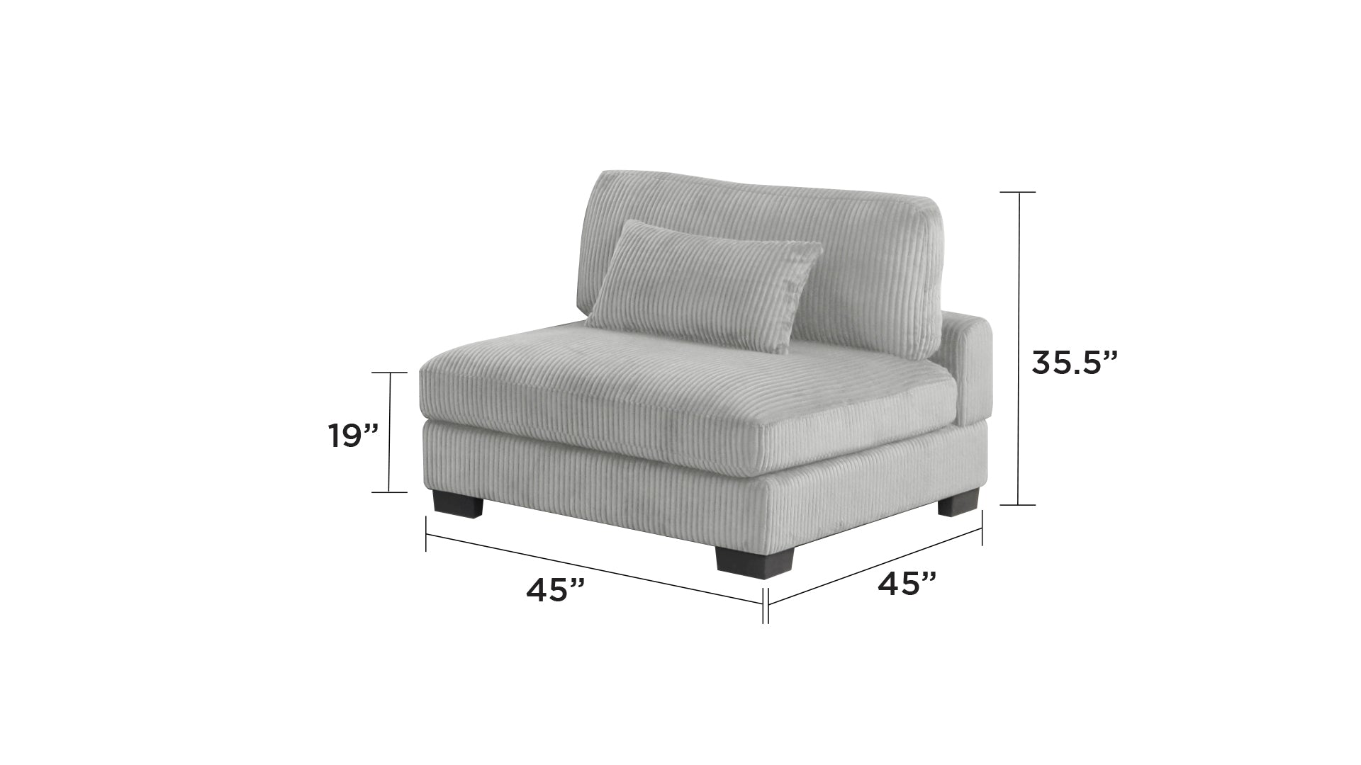 Bentley modern style Corduroy fabric upholstered ARMLESS CHAIR made with wood frame in Gray (NJ Warehouse inventory)