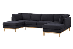 Helena Black Sherpa 124"W Double Chaise U-Shape Sectional Sofa
