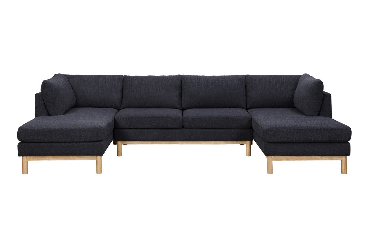 Helena Black Sherpa 124"W Double Chaise U-Shape Sectional Sofa