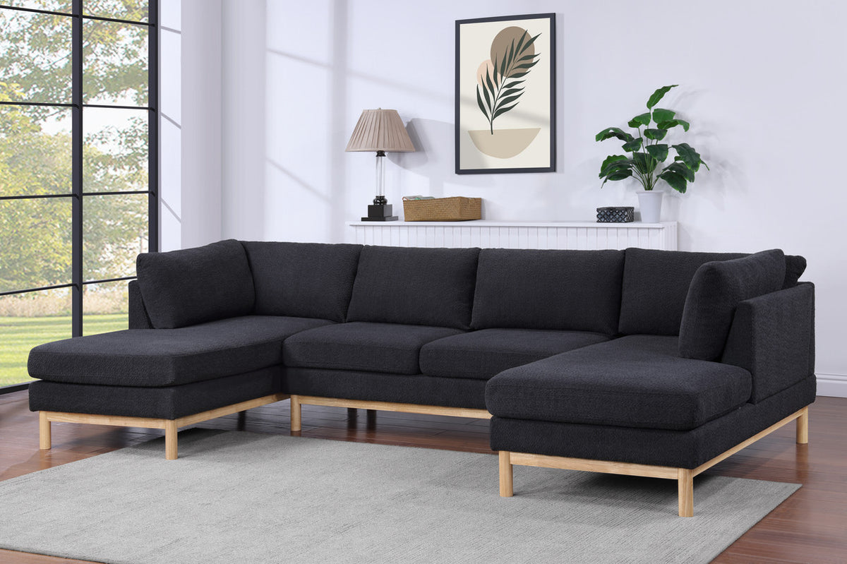 Helena Black Sherpa 124"W Double Chaise U-Shape Sectional Sofa